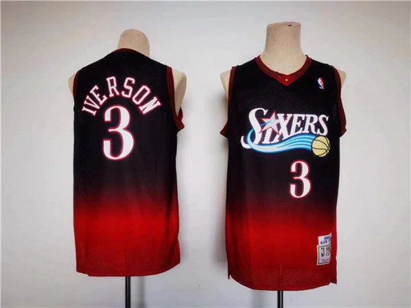 Men's Philadelphia 76ers #3 Allen Iverson Red/Black Throwback basketball Basketball Jersey