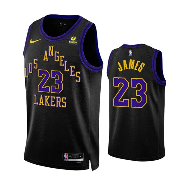 Men's Los Angeles Lakers #23 LeBron James Black 2023/24 City Edition Stitched Basketball Basketball Jersey