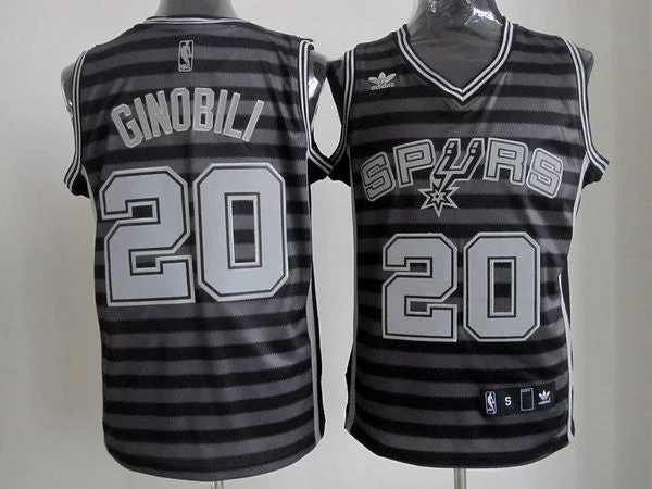 Spurs 20 Ginobili Black Gride Grey Basketball Jerseys