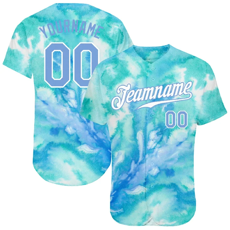 Custom Tie Dye Light Blue-White 3D Authentic Baseball Jersey