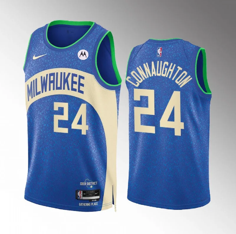 Men's Milwaukee Bucks #24 Pat Connaughton Blue 2023/24 City Edition Stitched Basketball Basketball Jersey