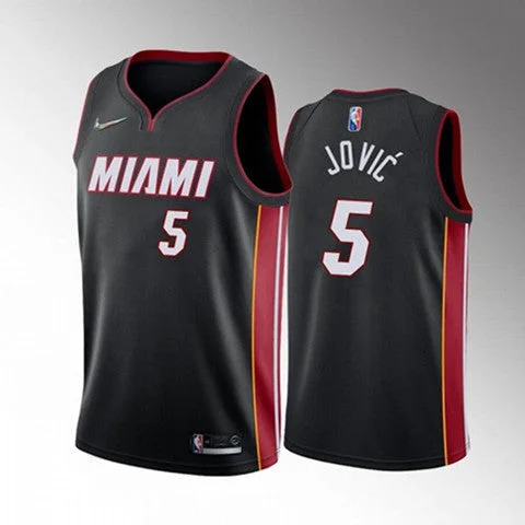 Men's Miami Heat #5 Nikola Jovic 2022 Black Icon Edition 75th Anniversary Stitched Basketball Basketball Jersey