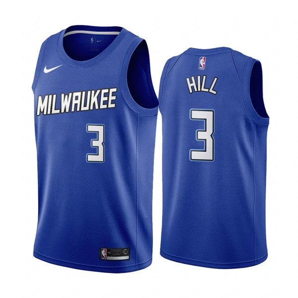 Men's Milwaukee Bucks #3 George Hill Navy City Edition New Uniform 2020-21 Stitched Basketball Jersey