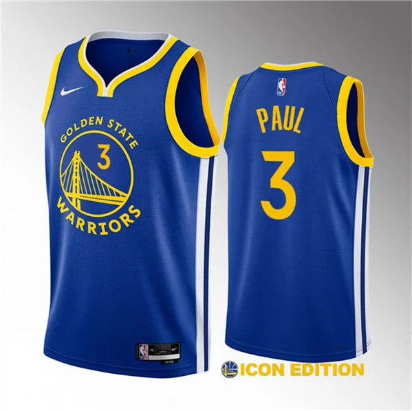 Men's Golden State Warriors #3 Chris Paul Blue Icon Edition Stitched Basketball Basketball Jersey