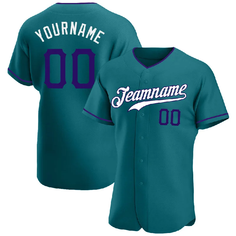 Custom Teal Purple-White Authentic Baseball Jersey