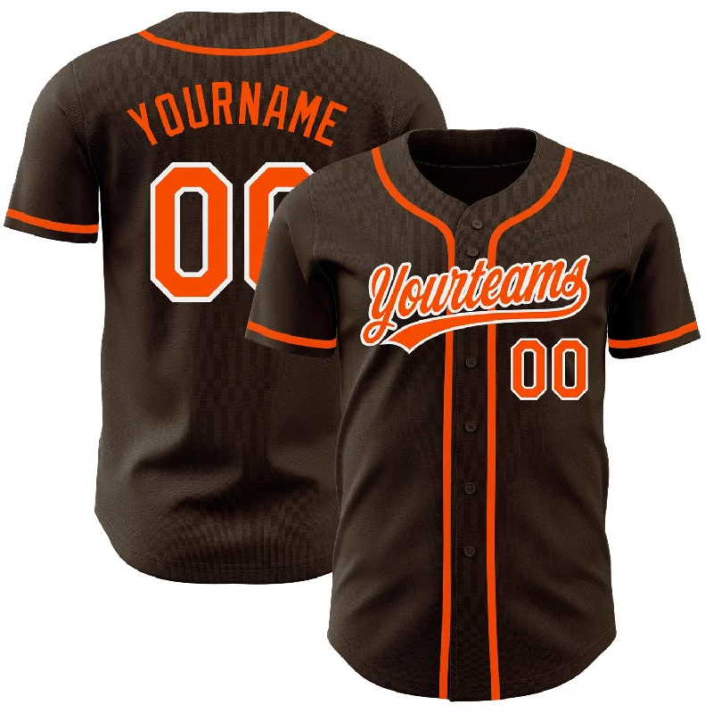 Custom Brown Orange-White Authentic Baseball Jersey