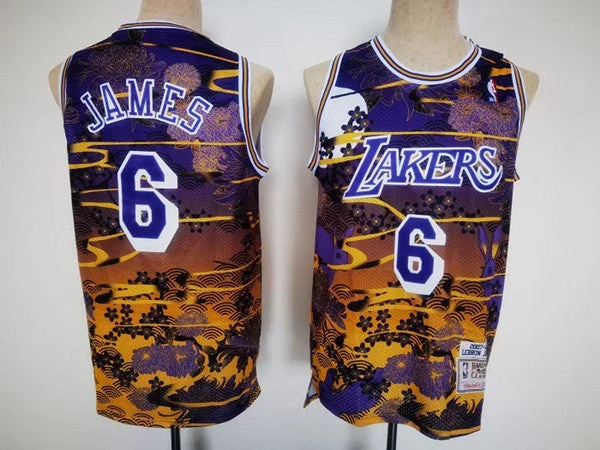 Men's Los Angeles Lakers #6 LeBron James Purple Throwback basketball Basketball Jersey