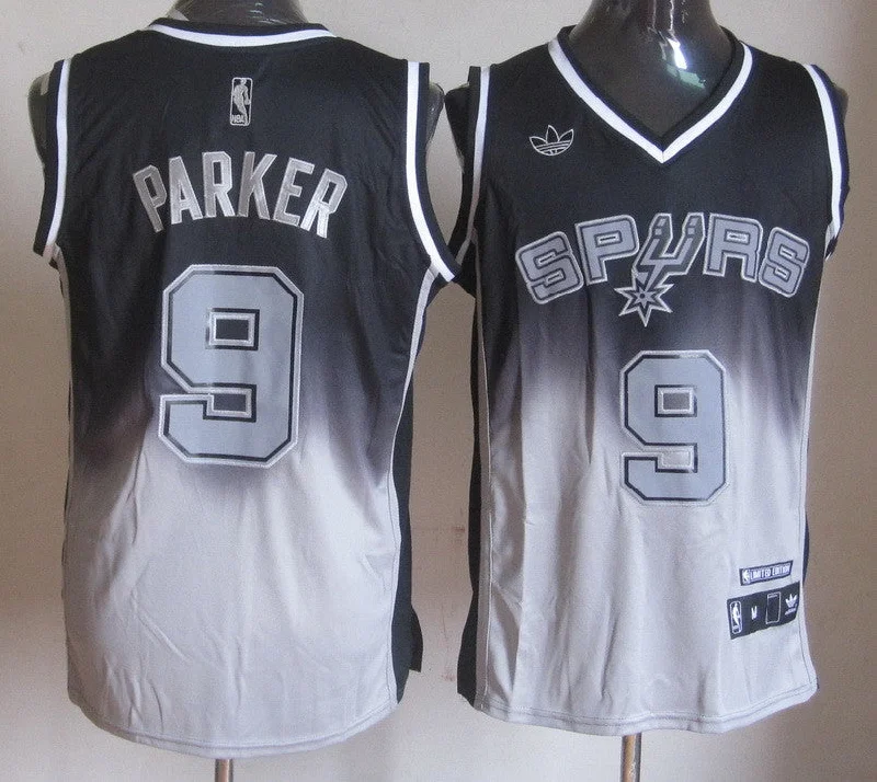 Spurs 9 Parker Black&Grey Basketball Jerseys