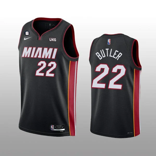 Men's Miami Heat #22 Jimmy Butler Black With NO.6 Patch Stitched Basketball Jersey