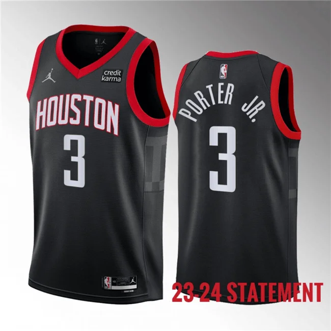 Men's Houston Rockets #3 Kevin Porter Jr. Black 2023 Statement Edition Stitched Basketball Basketball Jersey