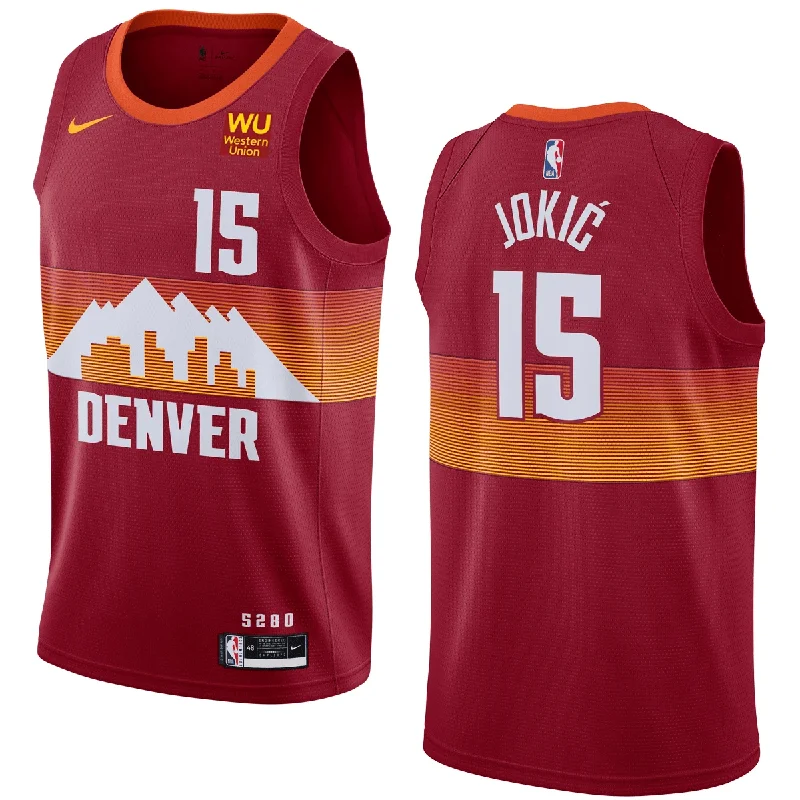 Men's Denver Nuggets #15 Nikola Jokic Red 2020-21 City Edition Stitched Basketball Jersey