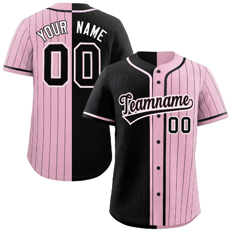 Custom Black Light Pink Stripe-Solid Combo Fashion Authentic Baseball Jersey