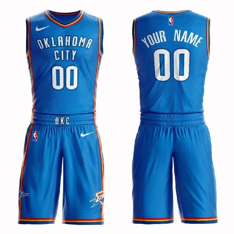 Thunder Blue Men's Customized Swingman Basketball Jersey(With Shorts)