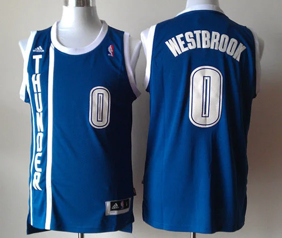 Thunder 0 Westbrook Blue Basketball Jersey