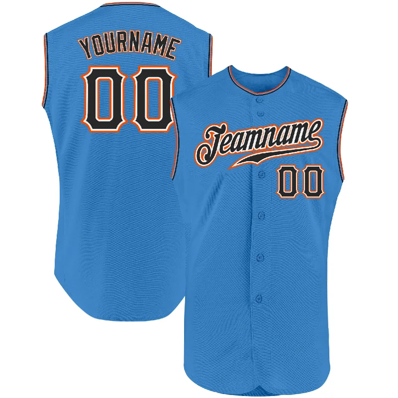 Custom Powder Blue Black-Orange Authentic Sleeveless Baseball Jersey