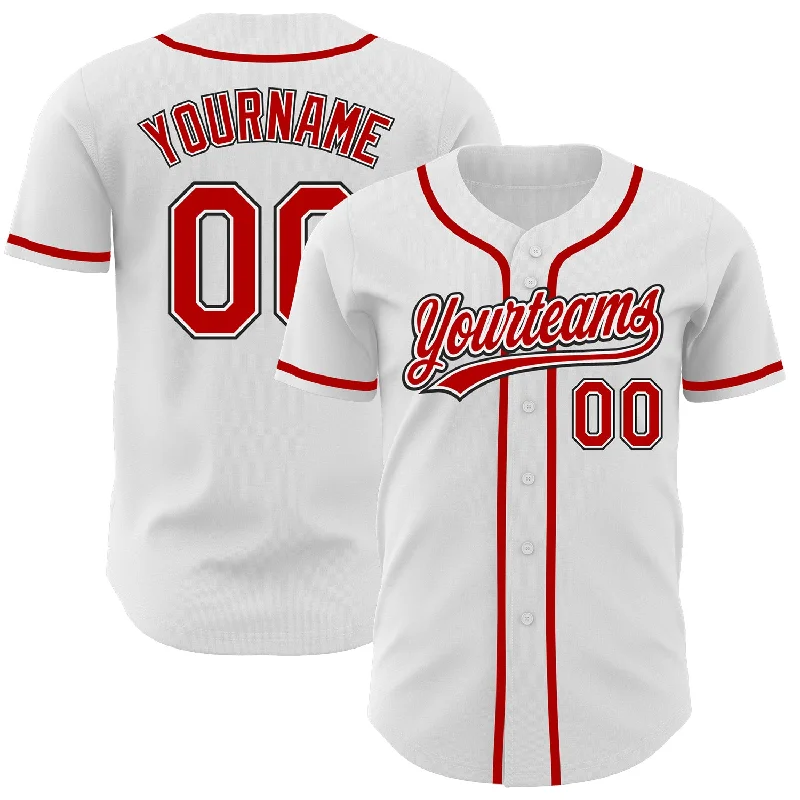 Custom White Red-Black Authentic Baseball Jersey