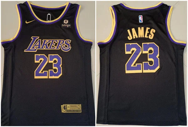 Men's Los Angeles Lakers #23 LeBron James "bibigo" Black Stitched Basketball Basketball Jersey