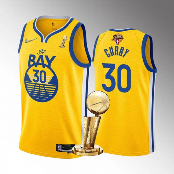 Men's Golden State Warriors #30 Stephen Curry Gold 2022 Finals Champions Stitched Basketball Jersey