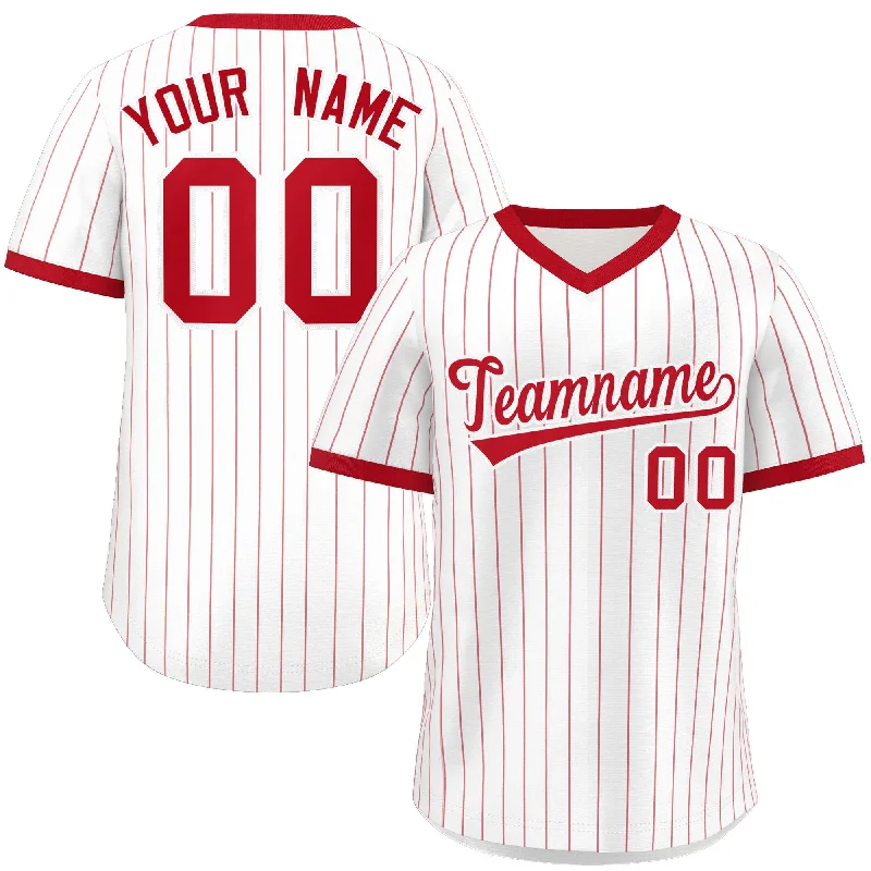 Custom White Red Stripe Fashion Authentic Pullover Baseball Jersey