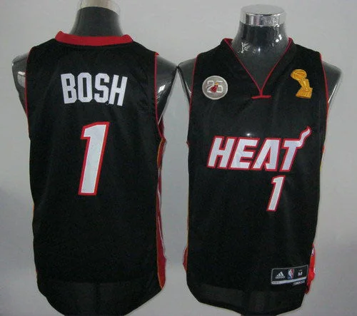 Heat 1 Bosh Black 2013 Champion&25th Patch Basketball Jerseys