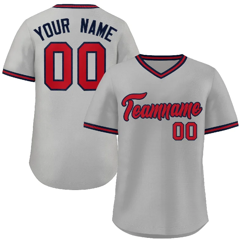 Custom White Red Navy Classic Style V-Neck Authentic Pullover Baseball Jersey