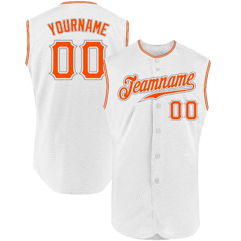 Custom White Orange-Gray Authentic Sleeveless Baseball Jersey