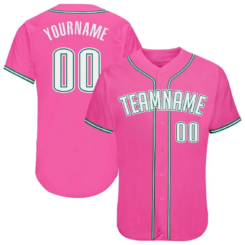 Custom Pink White-Kelly Green Authentic Baseball Jersey