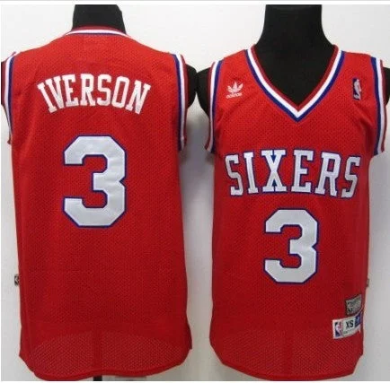 Sixers 3 Iverson Red Basketball Jerseys