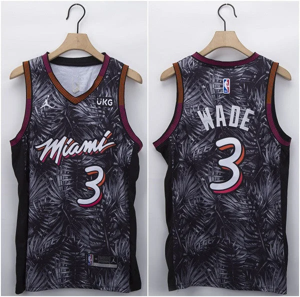 Men's Miami Heat #3 Dwyane Wade Black Lights Stitched Basketball Jersey