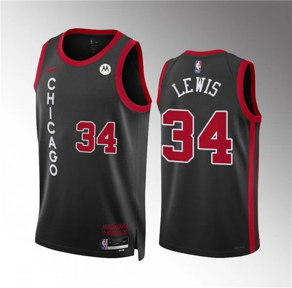 Men's Chicago Bulls #34 Justin Lewis Black 2023/24 City Edition Stitched Basketball Basketball Jersey