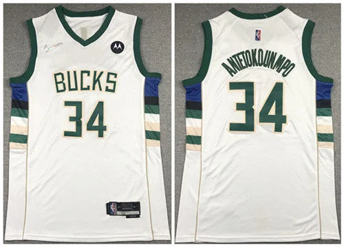 Men's Milwaukee Bucks #34 Giannis Antetokounmpo White 75th Anniversary Stitched Basketball Basketball Jersey