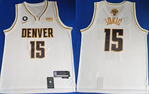 Men's Denver Nuggets #15 Nikola Jokic White With NO.6 Patch Stitched Basketball Jersey