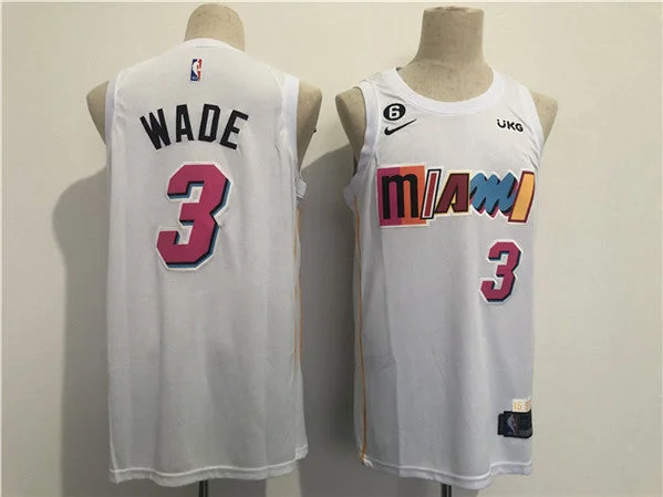 Men's Miami Heat #3 Dwyane Wade 2022/23 White City Edition With NO.6 Patch Stitched Basketball Jersey