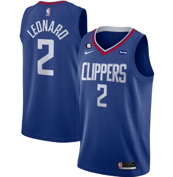 Men's Los Angeles Clippers #2 Kawhi Leonard Blue With NO.6 Patch Stitched Basketball Jersey