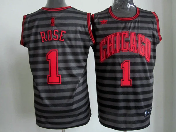 Bulls 1 Rose Black Gride Grey Basketball Jerseys