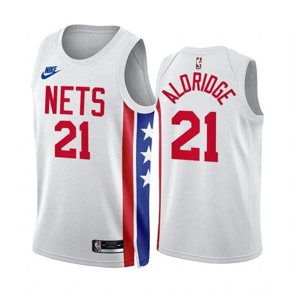 Men's Brooklyn Nets #21 LaMarcus Aldridge 2022/23 White Classic Edition Stitched Basketball Basketball Jersey