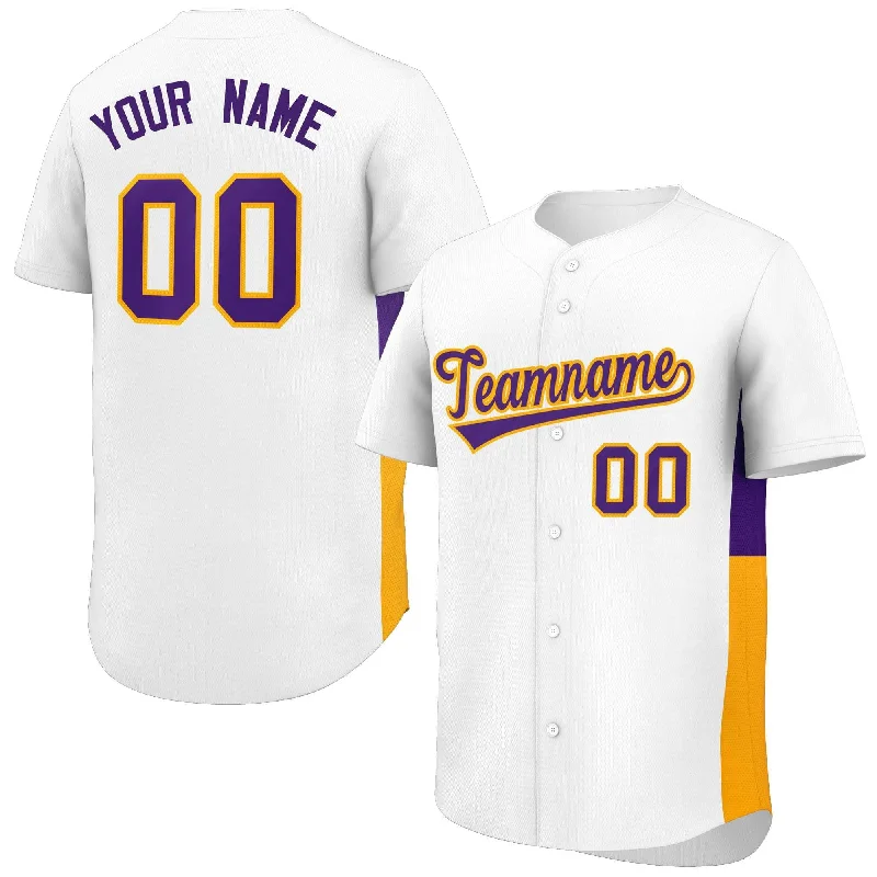 Custom White Purple-Yellow Personalized Side Two-Tone Design Authentic Baseball Jersey