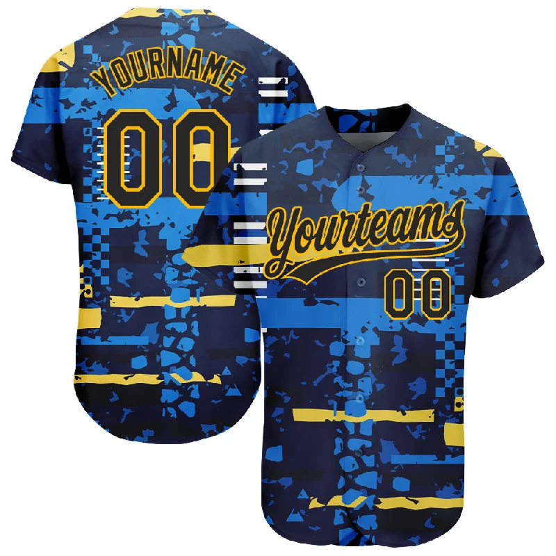 Custom Navy Navy-Gold 3D Pattern Design Authentic Baseball Jersey