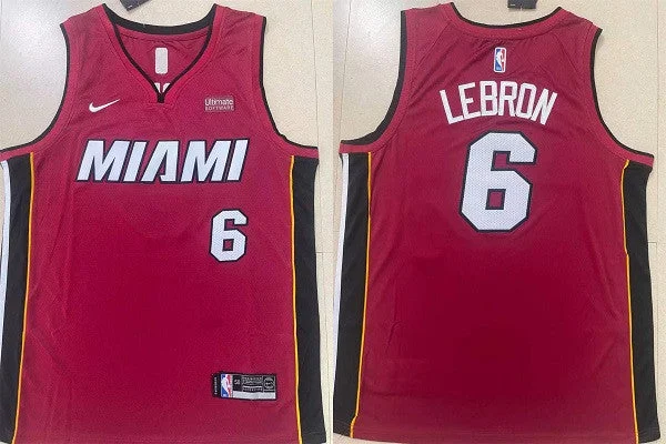 Men's Miami Heat #6 LeBron James Red Stitched Basketball Basketball Jersey