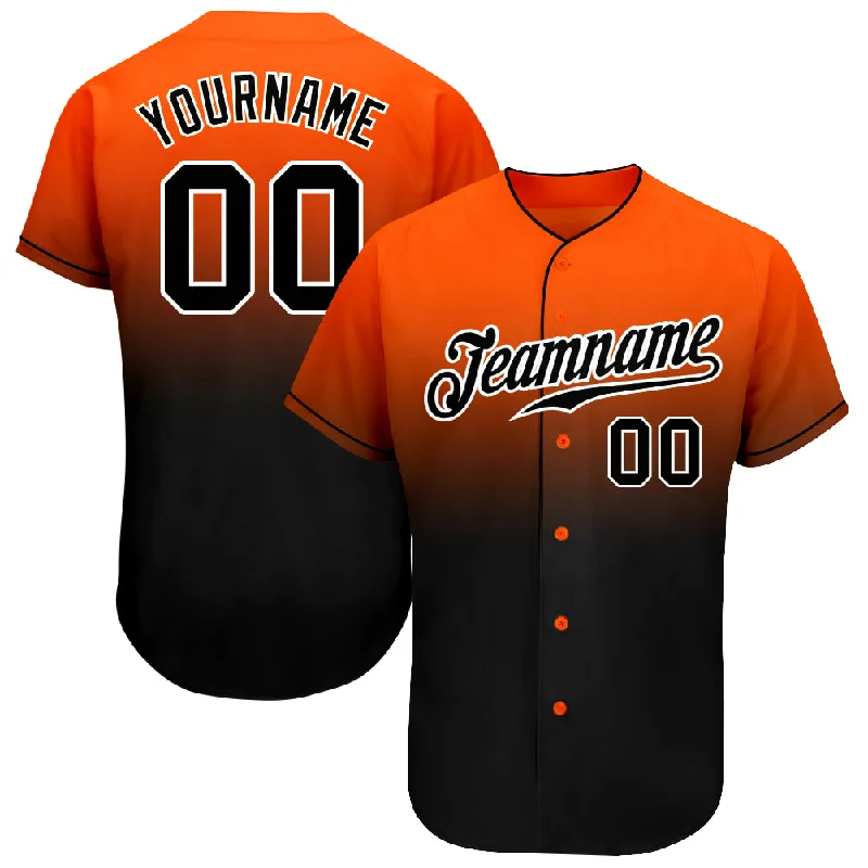 Custom Orange Black-White Authentic Fade Fashion Baseball Jersey