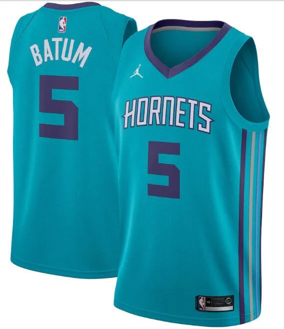 Men's Charlotte Hornets Teal #5 Nicolas Batum Icon Edition Swingman Stitched Basketball Jersey