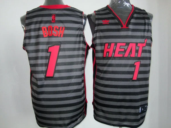 Heats 1 Bosh Black Gride Grey Basketball Jerseys