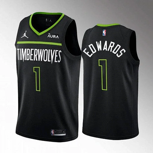 Men's Minnesota Timberwolves #1 Anthony Edwards Black City Stitched Basketball Jersey