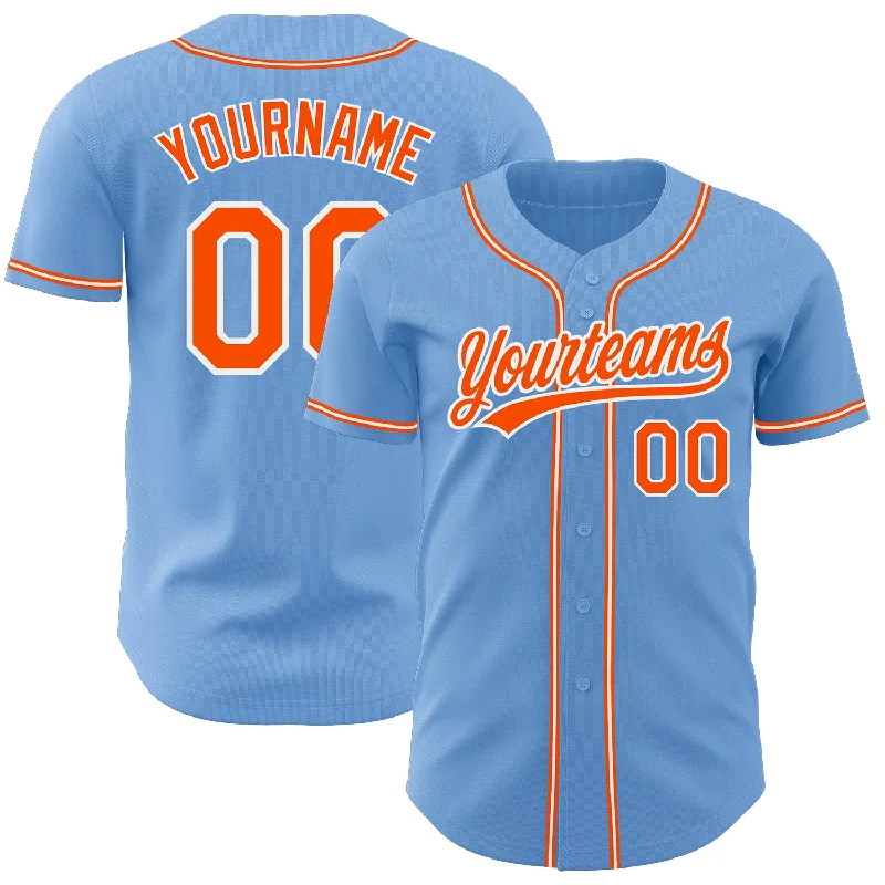 Custom Light Blue Orange-White Authentic Baseball Jersey