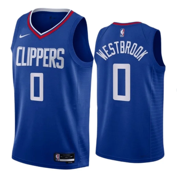 Men's Los Angeles Clippers #0 Russell Westbrook Blue Stitched Basketball Jersey