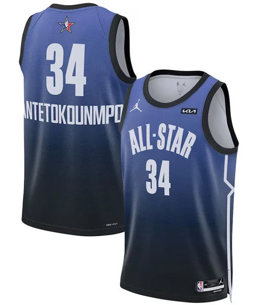 Men's 2023 All-Star #34 Giannis Antetokounmpo Blue Game Swingman Stitched Basketball Basketball Jersey