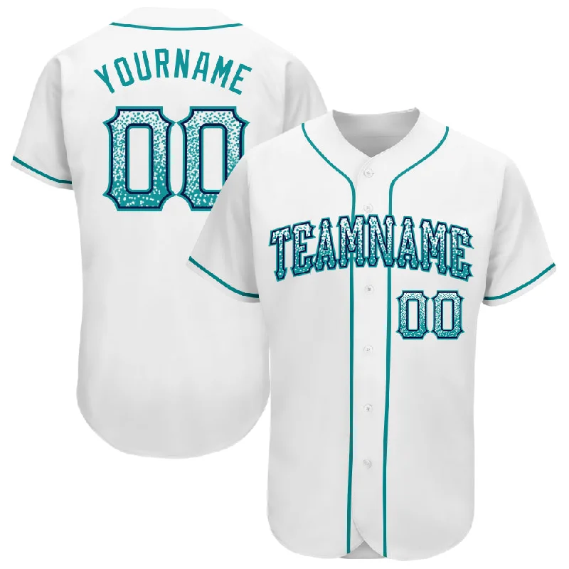 Custom White Teal-Navy Authentic Drift Fashion Baseball Jersey