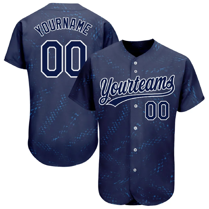 Custom Navy Navy-Black 3D Pattern Design Authentic Baseball Jersey