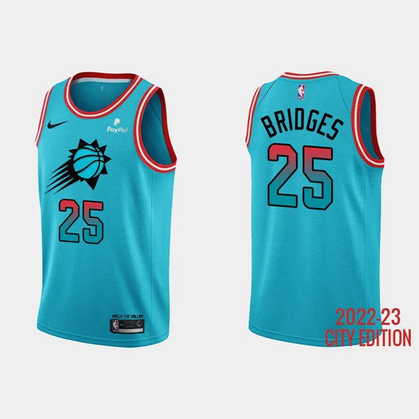 Men's Phoenix Suns #25 Mikal Bridges 2022-23 Blue City Edition Stitched Basketball Basketball Jersey