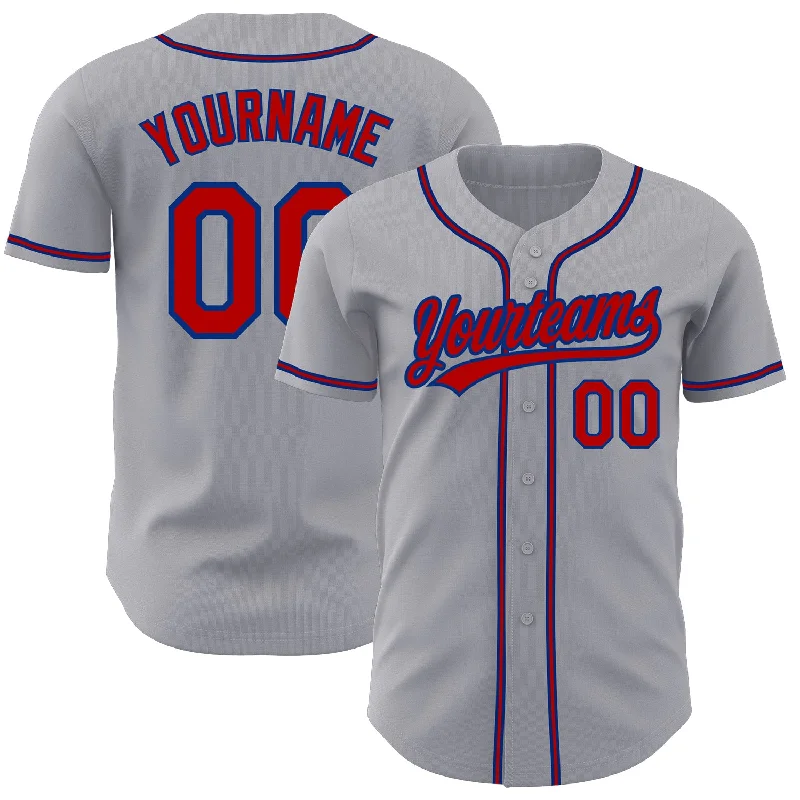 Custom Gray Red-Royal Authentic Baseball Jersey